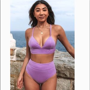 Amiya Purple V-neck High Waisted Bikini